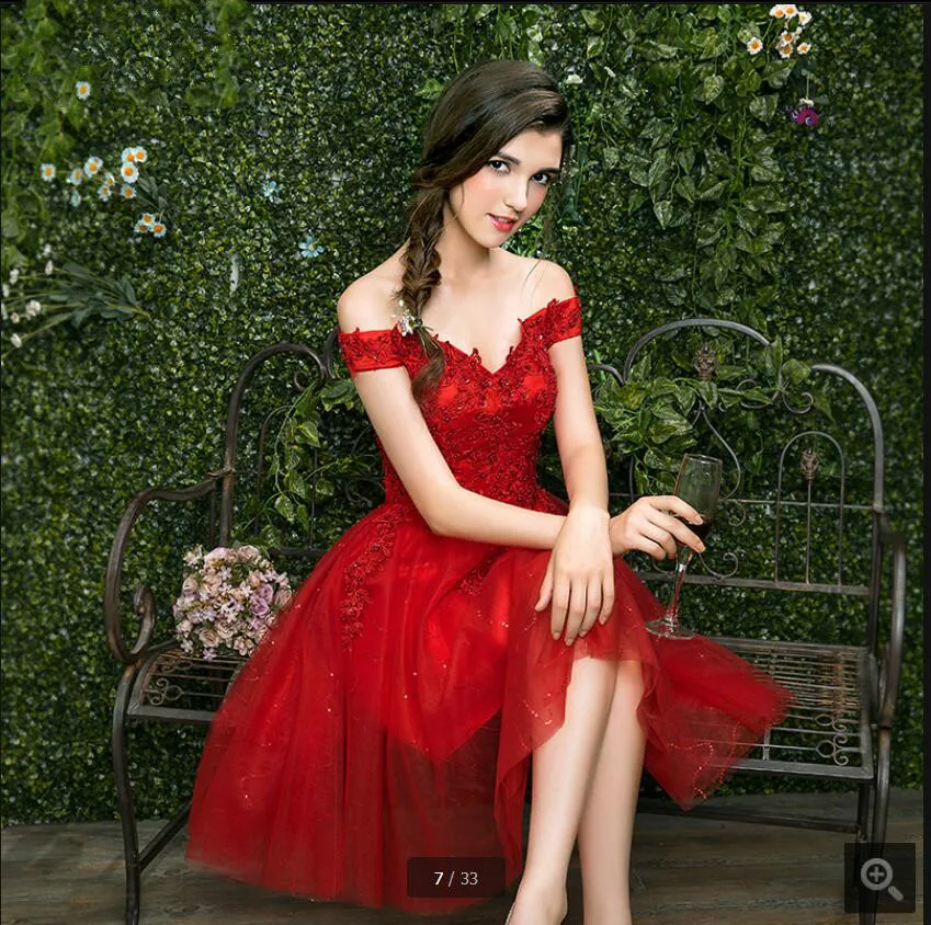 Robe de mariage Красные кружевные короткие свадебные платья недорогие маленькие