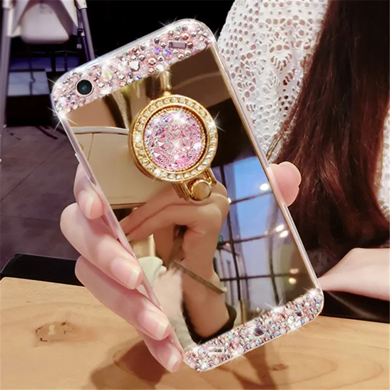 Для Huawei P8 P9 P10 P20 P30 P40 PLUS Lite роскошное алмазное мягкое зеркало с кольцом чехол для