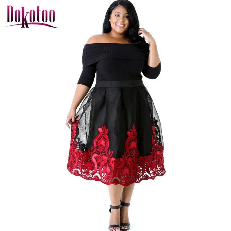 Dokotoo 2017 Plus Size Yellow Lacy Embroidery Tulle Curvy Skater Dress LC61364 summer club party dresses women vestidos on sale | Женская