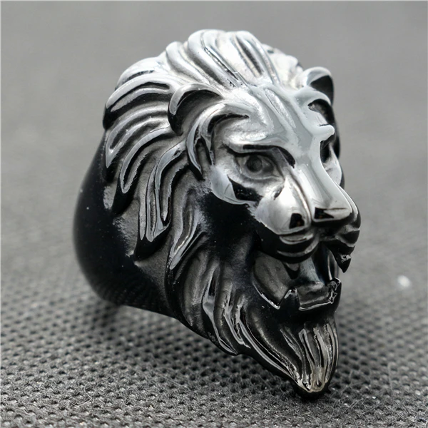 Кольцо из нержавеющей стали 316L стильное черное кольцо с головой короля льва в