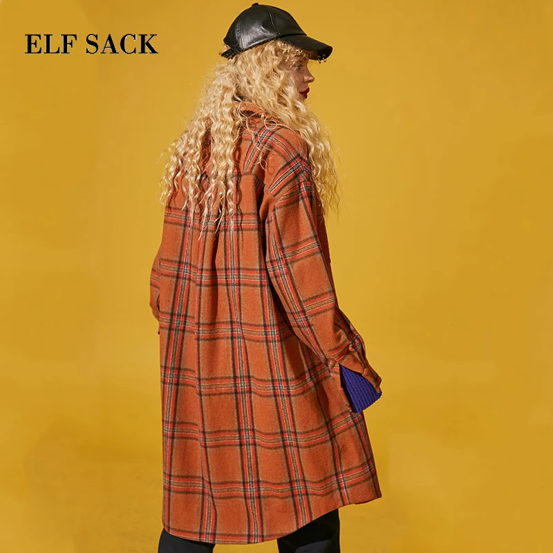 ELFSACK зимнее Новое Женское шерстяное пальто повседневное женское с отложным