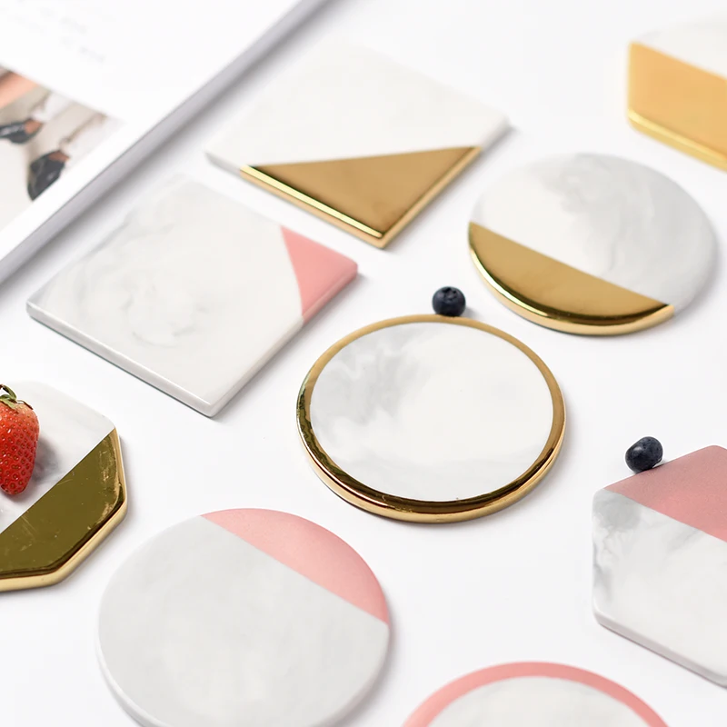 Роскошные розовые Позолоченные мраморные керамические подстаканники коврики