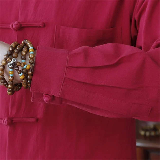 Летняя Новинка красная Китайская традиционная Мужская рубашка с