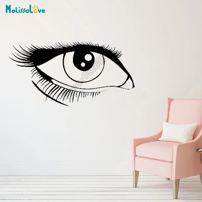 

Eye And Lash Girls Sticker Beauty Salon Grooming Decal Modern Shop Bedroom Decor Removable Vinyl Wall Sticker Waterproof B771