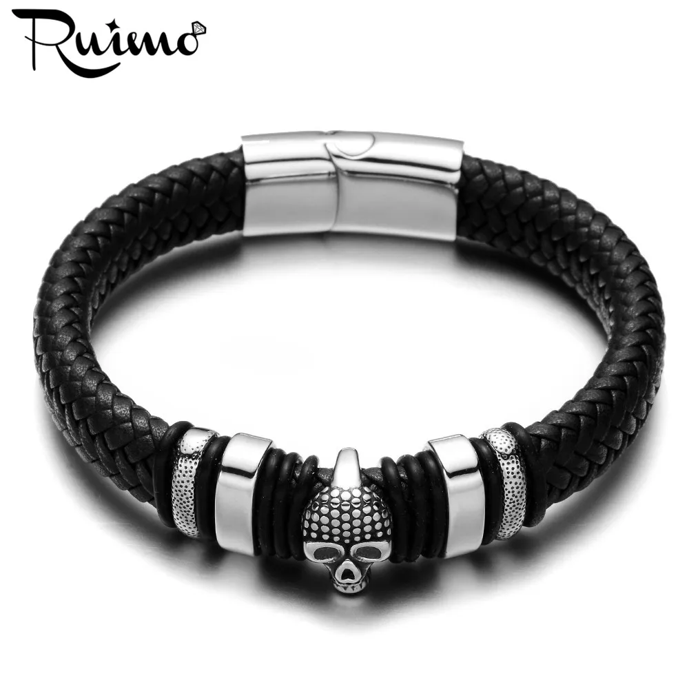 Мужской браслет RUIMO из нержавеющей стали 316L с подвесками в виде головы черепа