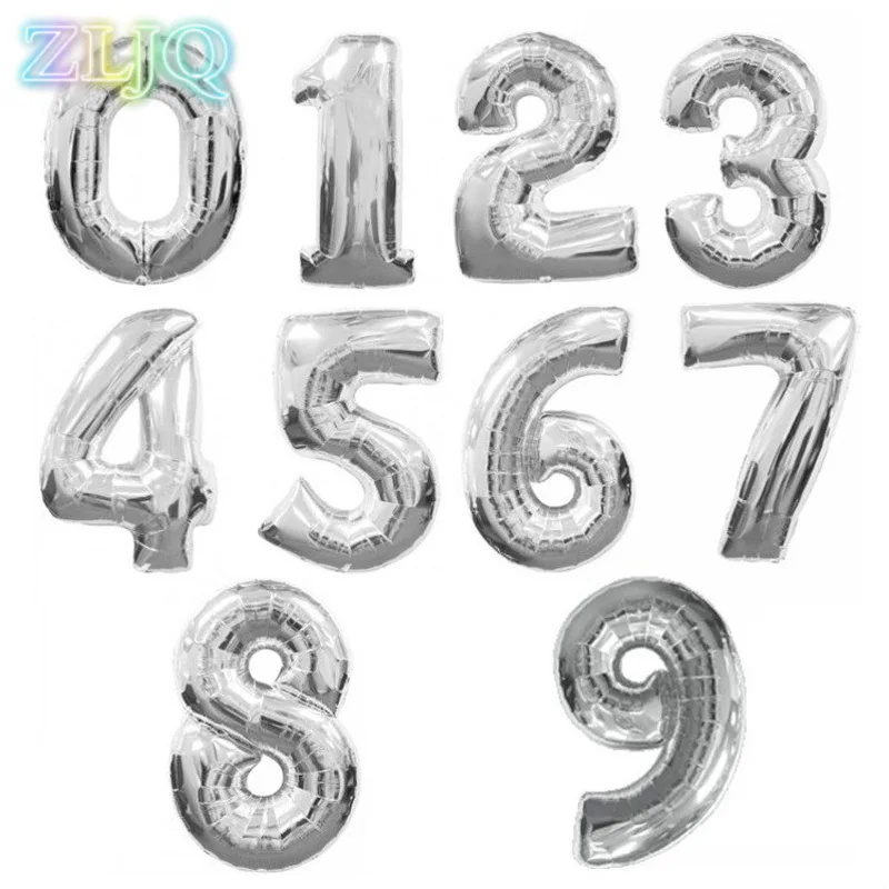 ZLJQ 32 Inch Gold/Silver Number Balloon Digit Foil Helium Balloons Hen Birthday Wedding Party Decor Celebration Air 5D | Дом и сад