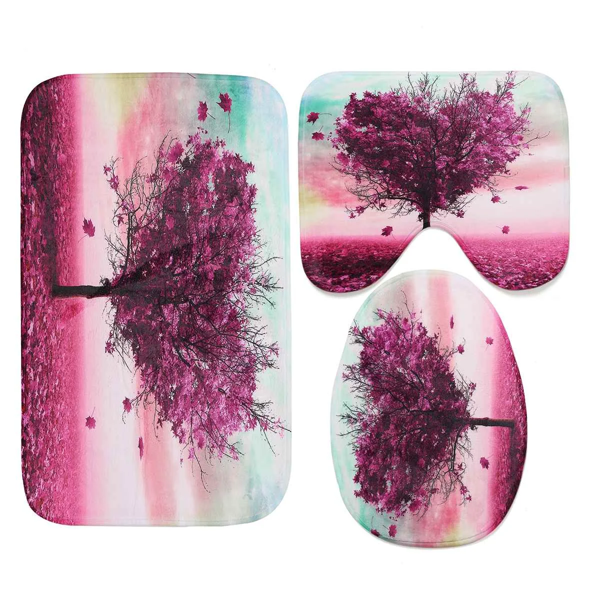 3xBath Mat 180x180 см водостойкая полиэфирная занавеска для душа с узором занавеска для ванной комнаты с 12 крючками+ 3x Противоскользящий коврик для ванной и туалета покрывало - Цвет: 3xBath Mat