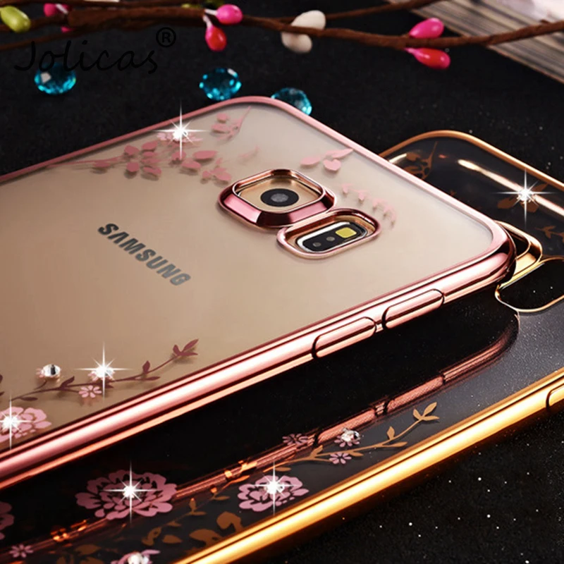 Мягкий чехол из ТПУ с цветочным узором чехол для samsung Galaxy S8 плюс J1 J3 J5 J7 A3 A5 A7 S6 S7 край Grand Prime чехол с металлическим эффектом чехол для телефона
