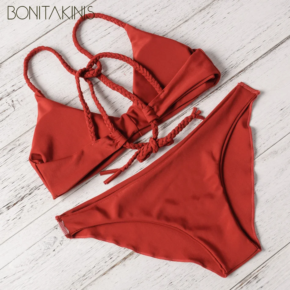 Bonitakinis бренд купальный Костюмы однотонные красные строки Топы корректирующие