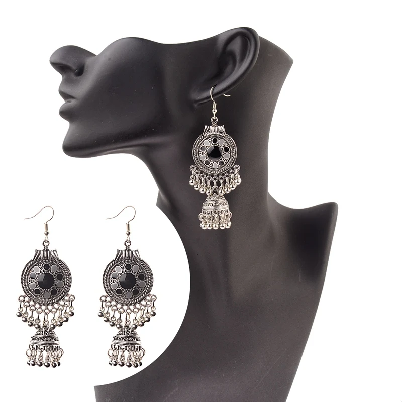 TopHanqi цыганские украшения ретро этнические серебряные индийские Jhumka маленькие колокольчики масляные висячие серьги с кисточками для женщин богемные Подвески подарок
