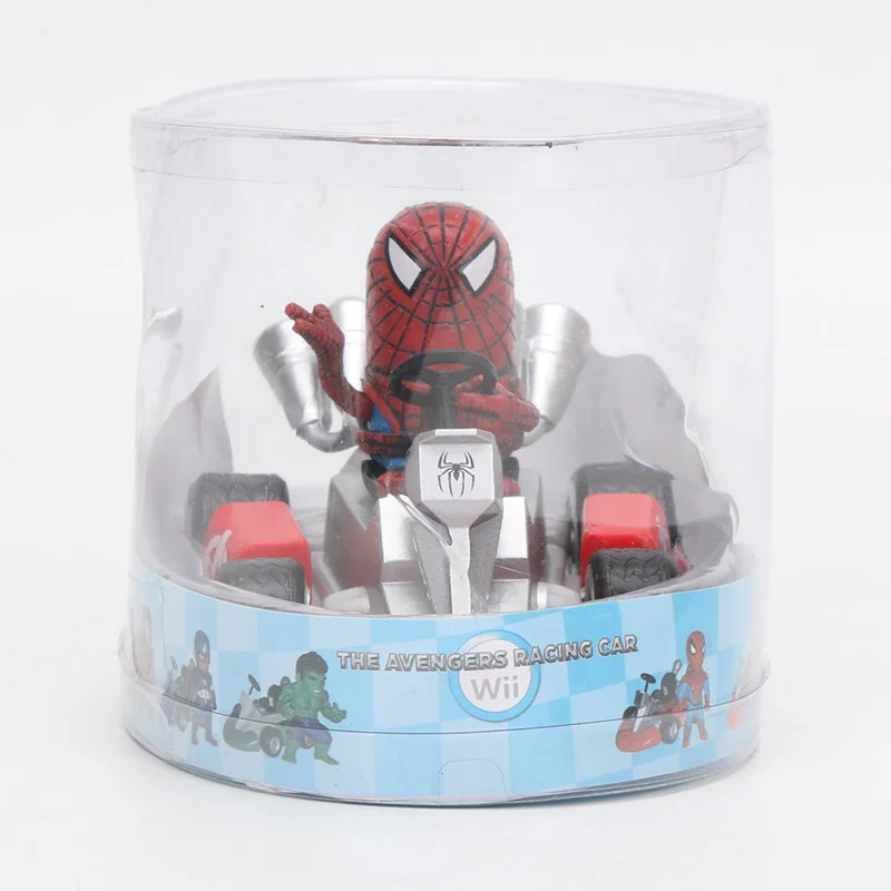 Игрушки Marvel 11 см фигура Мстителей картинг оттягивающийся автомобиль Человек-паук Бэтмен Супермен Железный человек Халк Капитан Тор фигурки супергероев кукла - Цвет: spiderman box