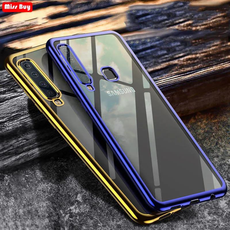 Ультратонкий Прозрачный чехол с золотым покрытием для Samsung galaxy A7 A9 J4 J6 2018 A6S A8S A10 A30