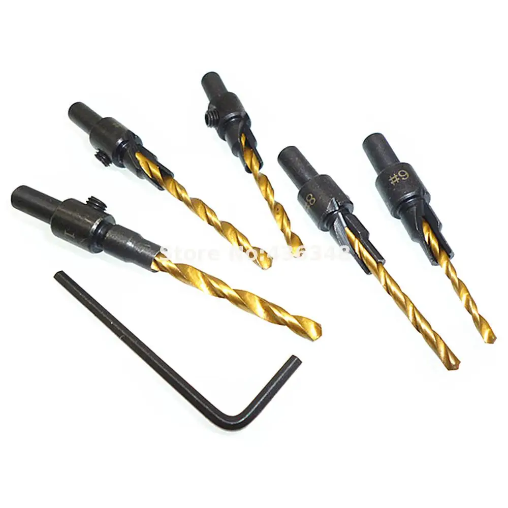 5 шт. Hss зенковки сверло Деревообработка Титан покрытием сверла 1/4 &quotхвостовиком