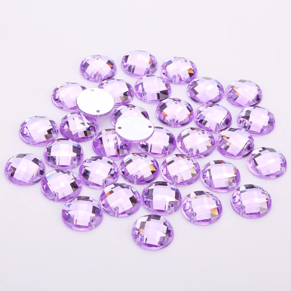 Purple 8 мм/10 мм/12 мм/15 мм круглые акриловые стразы с плоской задней частью 2 отверстия швейные бусины из горного хрусталя для рукоделия 18 цветов на выбор - Цвет: Purple