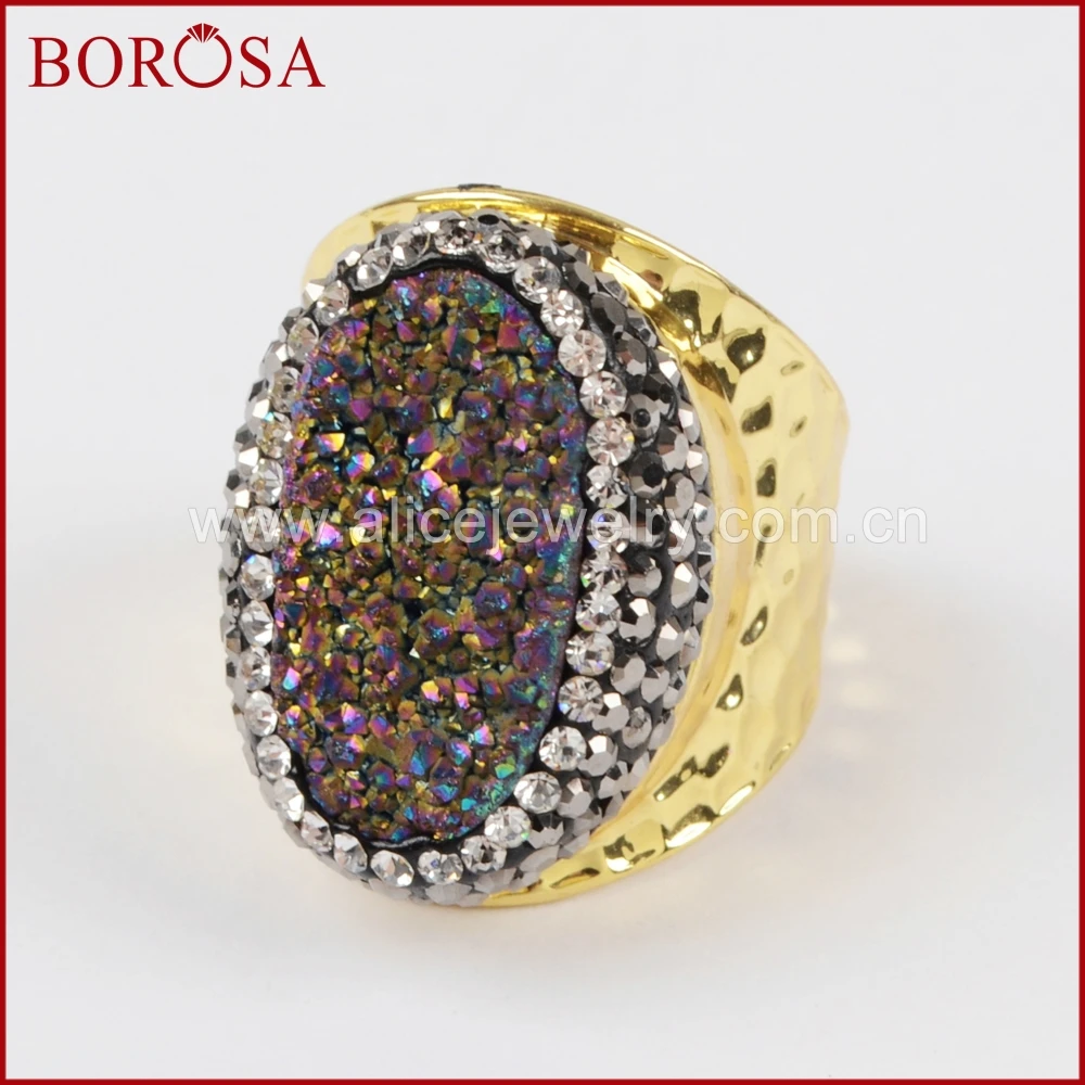 BOROSA модное овальной формы Радужное титановое друзовое кольцо для женщин новые