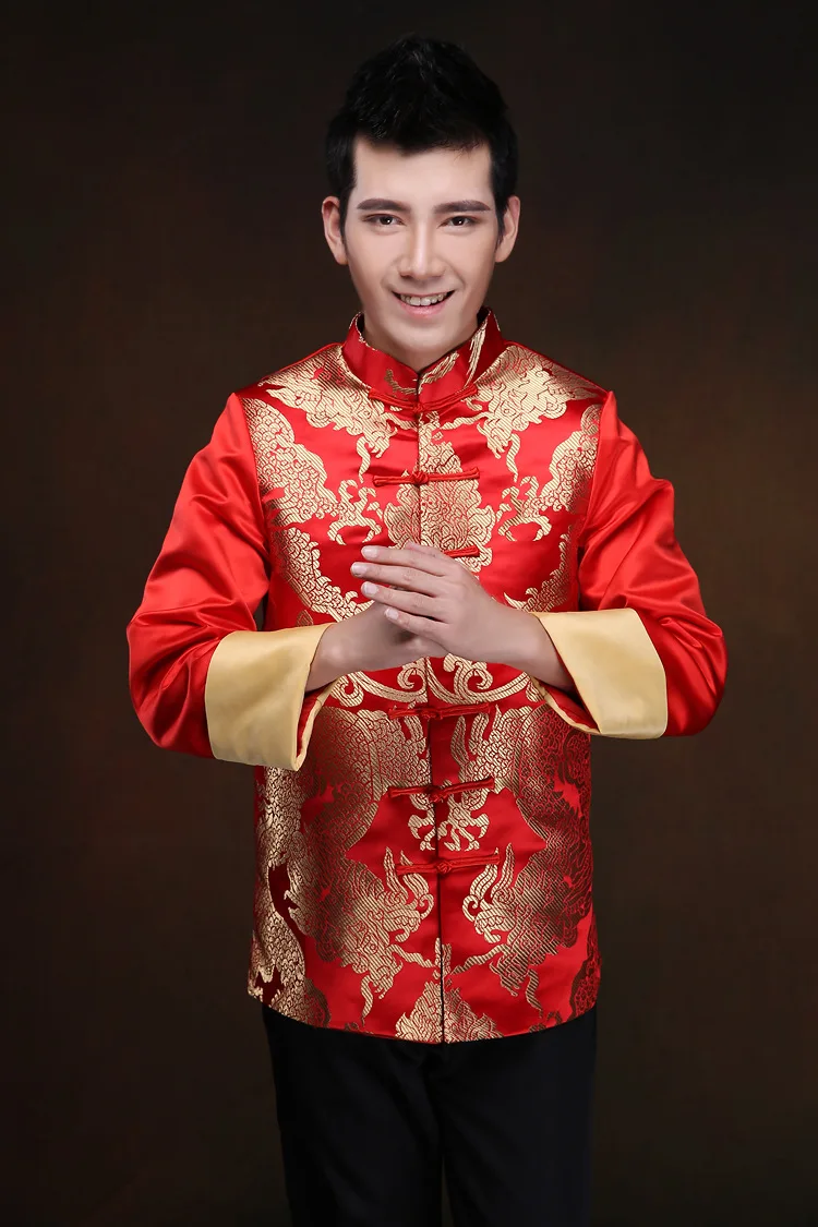 Мужская красная туника традиционная китайская мужская модель shanghai tang cheongsam