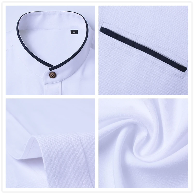 TFETTERS Новая модная летняя белая рубашка мужская с коротким рукавом Slim Fit стоячий