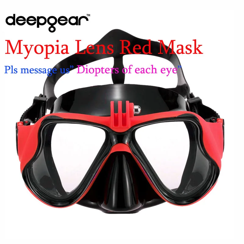 Myopia Red Mask DEEPGEAR, закаленное стекло, линзы для близорукости, маска для подводного плавания для взрослых, черная силиконовая маска для дайвинга, прозрачная версия, камера для близоруких, крепление, маска для дайвинга - Цвет: Myopia Red Mask