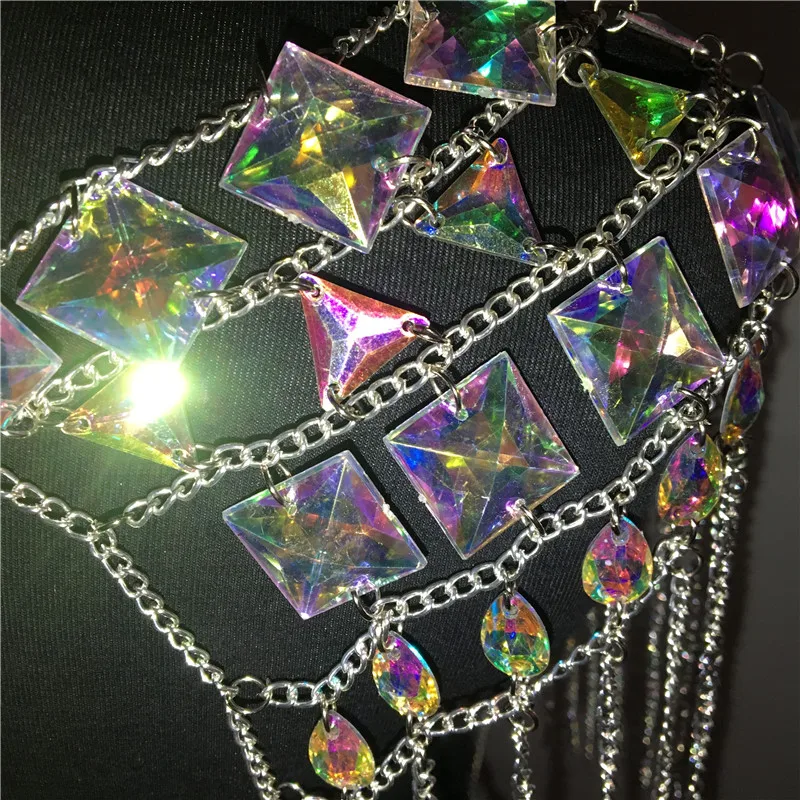 AKYZO Crazy crystal sequin женские комплекты из 2 предметов забавные праздничные наряды ручной работы в стиле пэчворк с металлической кисточкой и цепочкой Женский комплект