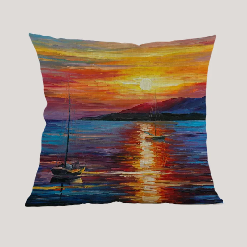Классическая картина маслом заката подушки домашний декор рассвет парусный