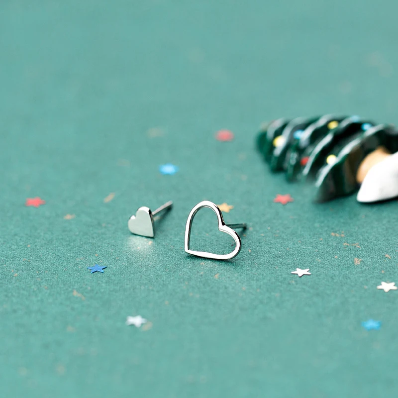 Серьги-гвоздики в форме сердца MloveAcc асимметричные серьги из настоящего серебра с
