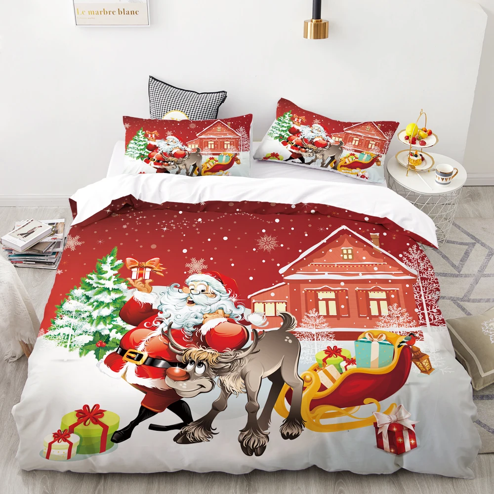 

3D HD Digital Printing Custom Bedding Set,Cartoon Duvet Cover Set King Queen Full Double Kids Baby Child,Christmas deer