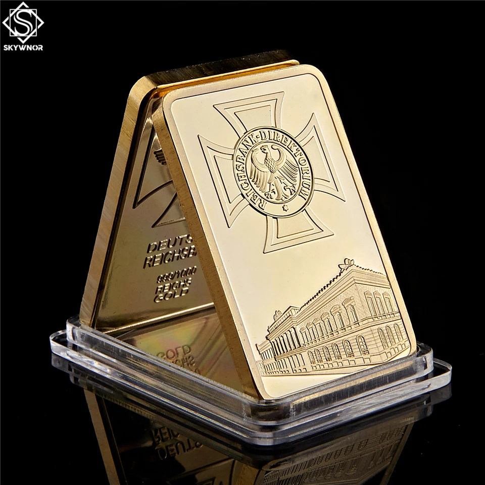 German Eagle Golden Beauty Bar 1 Ounce Deutsche Iron Cross Bar 1 OZ Germany 999 Gold Plated Souvenir Coi