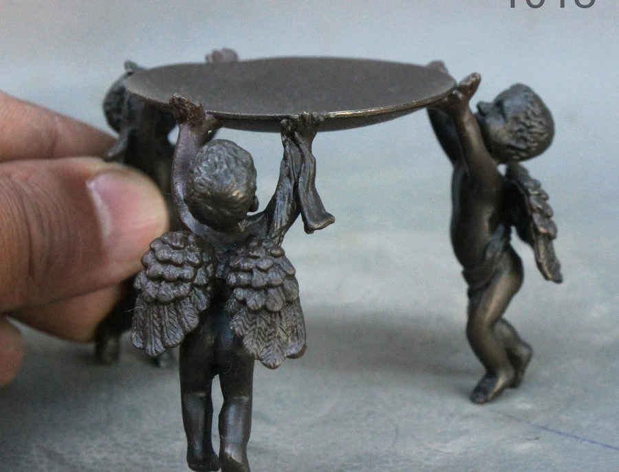 Медная латунь ремесло Китайский буддизм 3 прекрасный Купидон крыло Ангела статуя