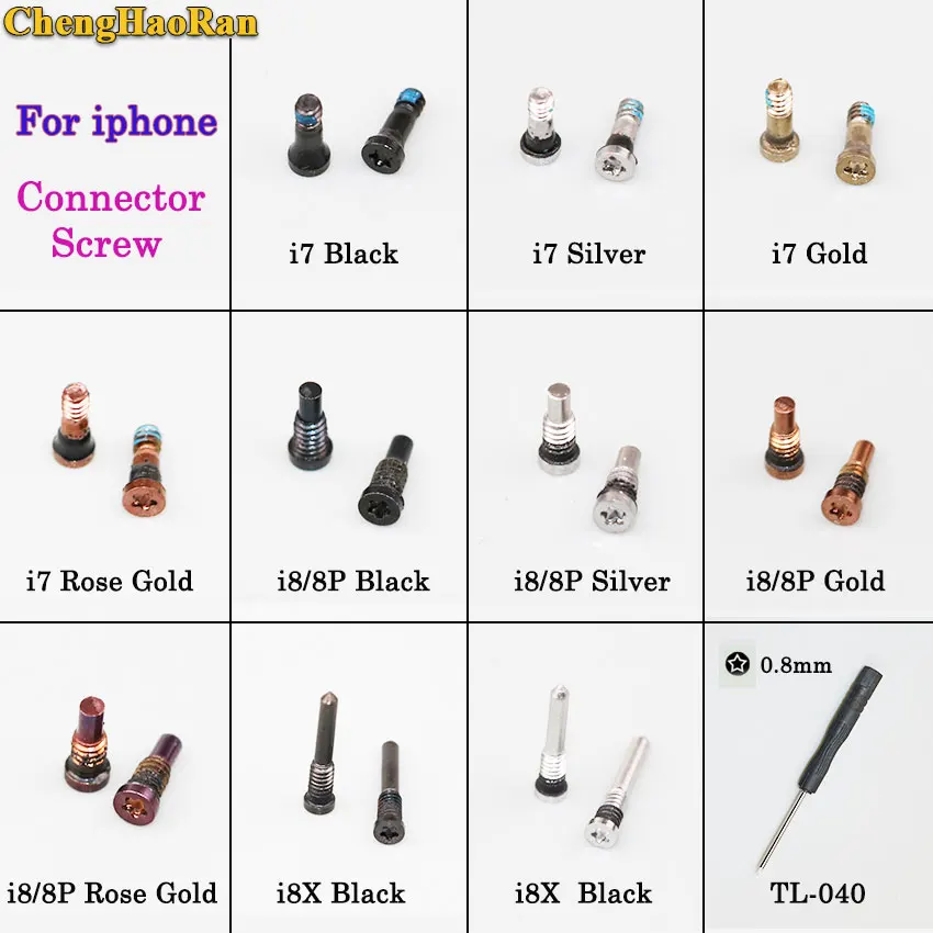 

ChengHaoRan 1pcs Torx 5 Point Star screw Pentacle Dock Bottom Connector Screws for iphone 7 8 8PLUS X black gold silver