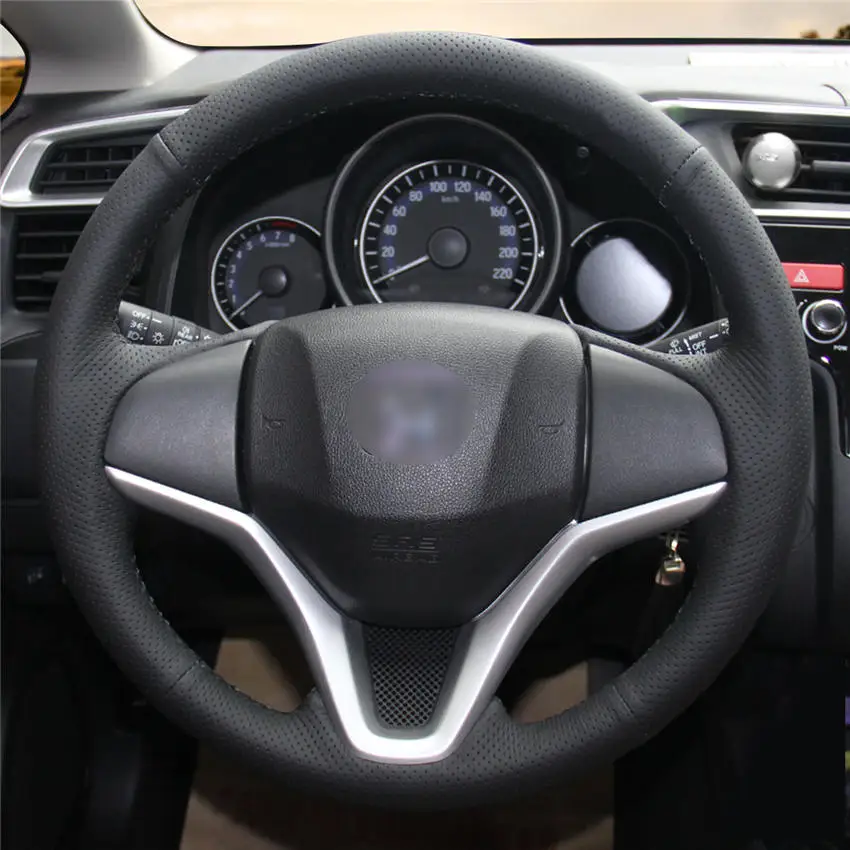 

MEWANT Black Orange Leather Car Steering Wheel Cover for Honda Jazz HR-V HRV City Honda Fit 2015 2016 2017 2018 2019-2020