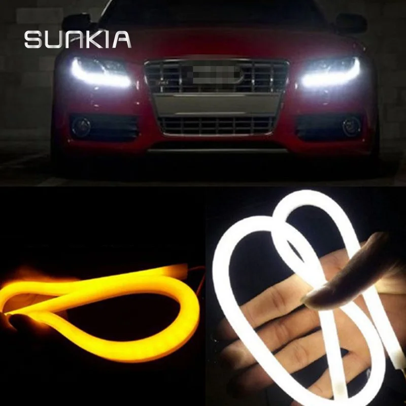 2 шт./пара SUNKIA 30/45/60/85 см 12 Вт белый+ желтый/красный/синий гибкий дневные лампы горки газа Ангел глаз DRL внешний светильник