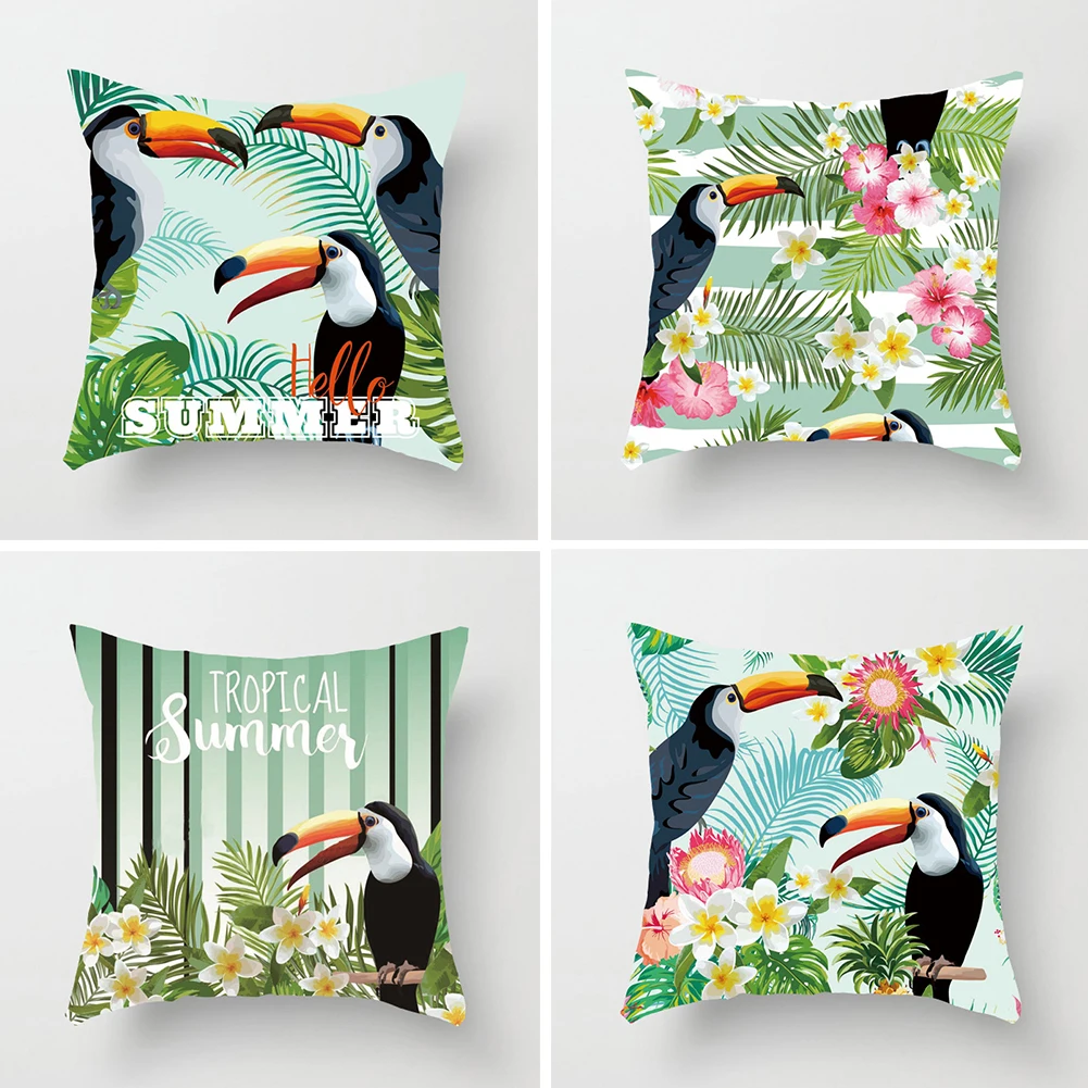 Hot Cushion Cover Lovely Toucan Leaves Square Throw Pillow Case Home Sofa Cafe Decor | Дом и сад