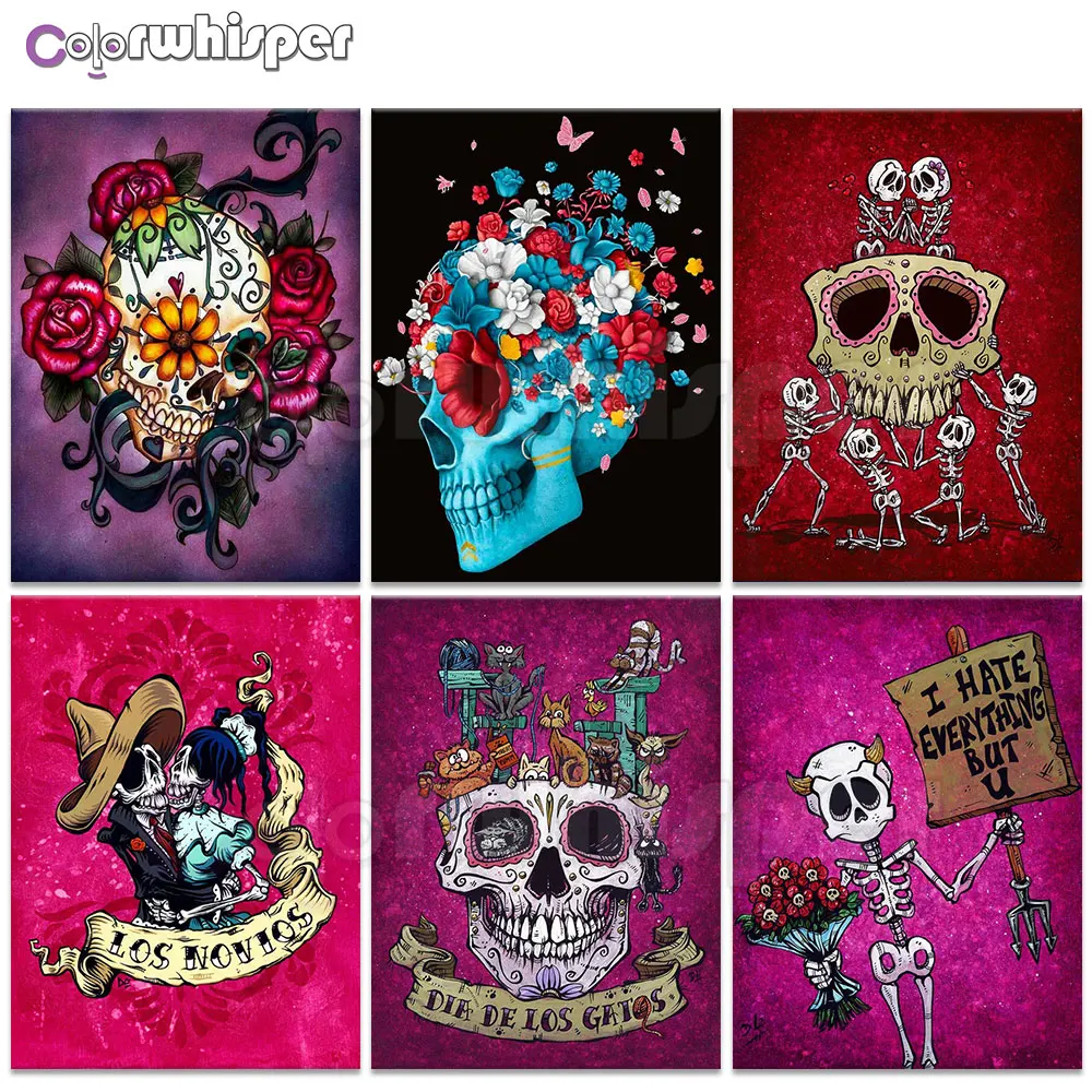 Алмазная картина полностью квадратная/круглая Calavera Череп Цветок Любовь Daimond