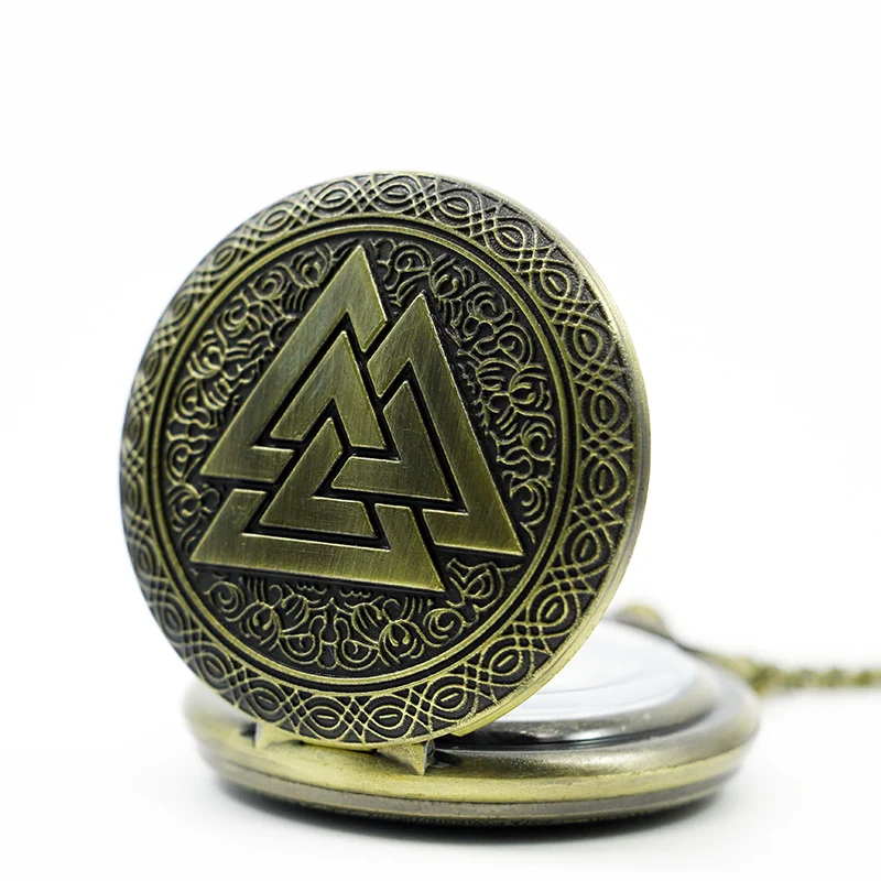 Винтажный треугольник Valknut в стиле норвежских викингов бронзовые кварцевые карманные часы ожерелье цепь три блокировки Fob часы дружбы TD2124
