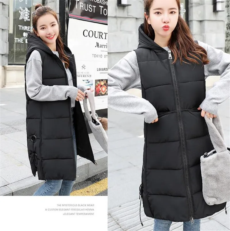 Winter Vest Women 2018 New Fashion Waistcoat Slim thick Vests Hooded Cotton-padded Warm Long Female coat plus size | Женская одежда