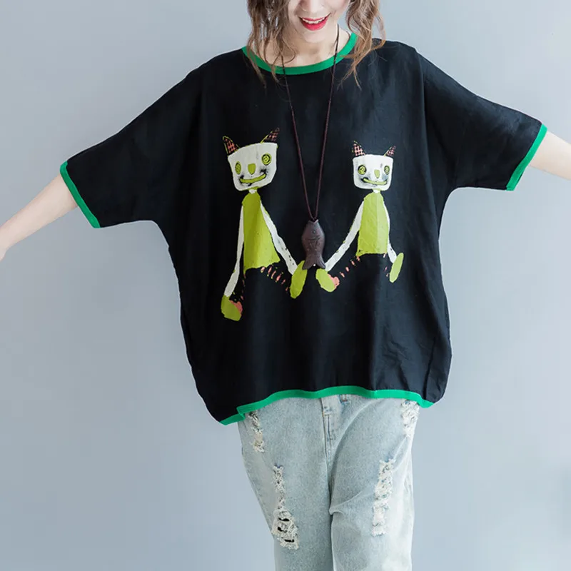 Женская футболка с круглым вырезом Johnature однотонная Повседневная Свободная