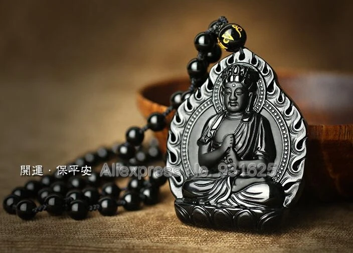 Натуральный черный обсидиан резной китайский буддизм огонь Будда Кван Инь