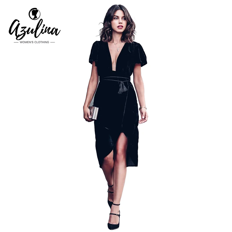 ZAFUL Бархатное Черное Платье Женщины Лето Повседневная Велюр Платья Карандаш Дамы