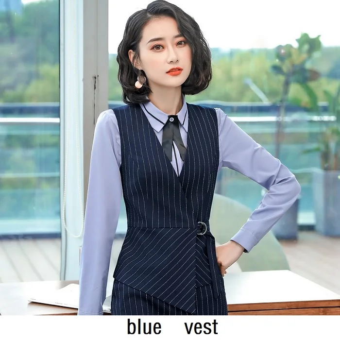 blue vest ACRMRAC, женские костюмы, тонкая полосатая куртка, штаны, OL, деловые, формальные, женские брюки, костюмы, женский комплект, костюмы - Цвет: blue vest