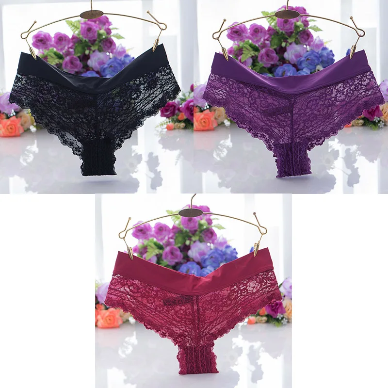 black purple red 3 шт. кружевное нижнее белье ультра мягкие женские сексуальные кружевные трусики стринги нижнее белье женское нижнее белье трусы хлопок промежность - Цвет: black purple red