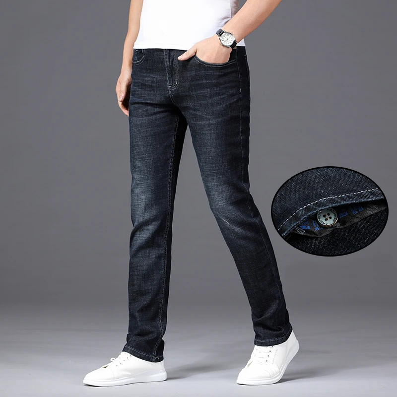 Джинсы мужские прямые стрейчевые классические брюки из денима свободного покроя