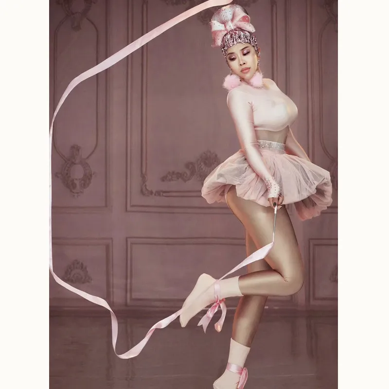 Lovely Rhinestones Women Party Bodysuit+Tutu Skirt+Headwear 3 Piece Sets Cheerleaders Dance Stage Outfit Performance Wear |