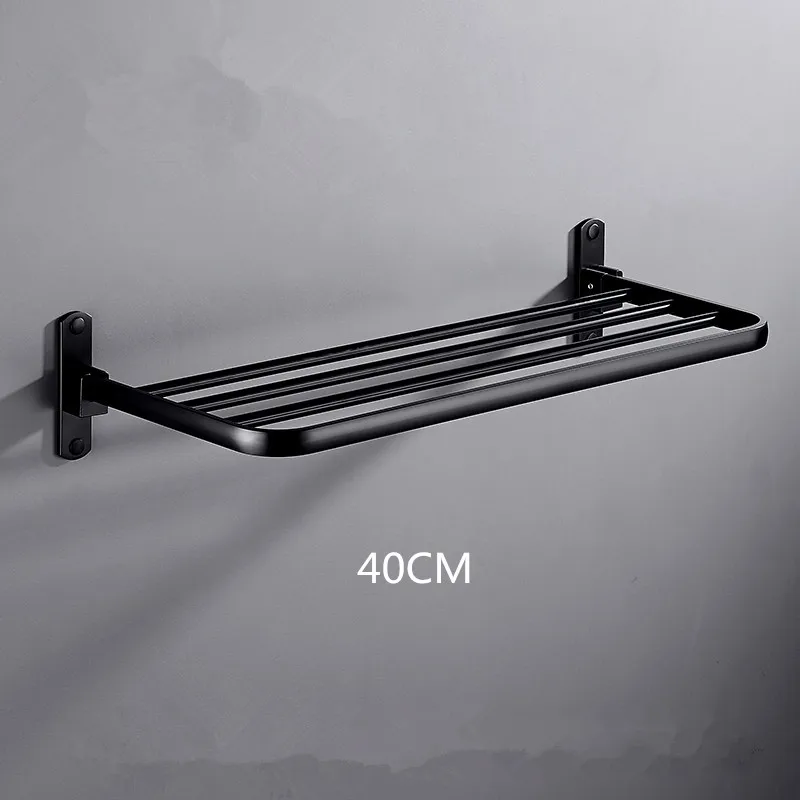 Подвижный держатель для банного полотенца Черный/Белый Складной настенный 40-60 см держатель для полотенец для ванной комнаты Алюминиевая Полка для полотенец - Цвет: black 40cm