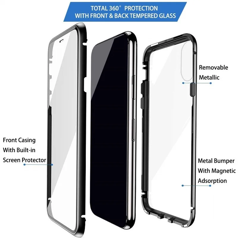 Магнитная Адсорбция Металла Чехол для iPhone XS MAX X XR 8 7 плюс 6 6s чехол двухсторонняя