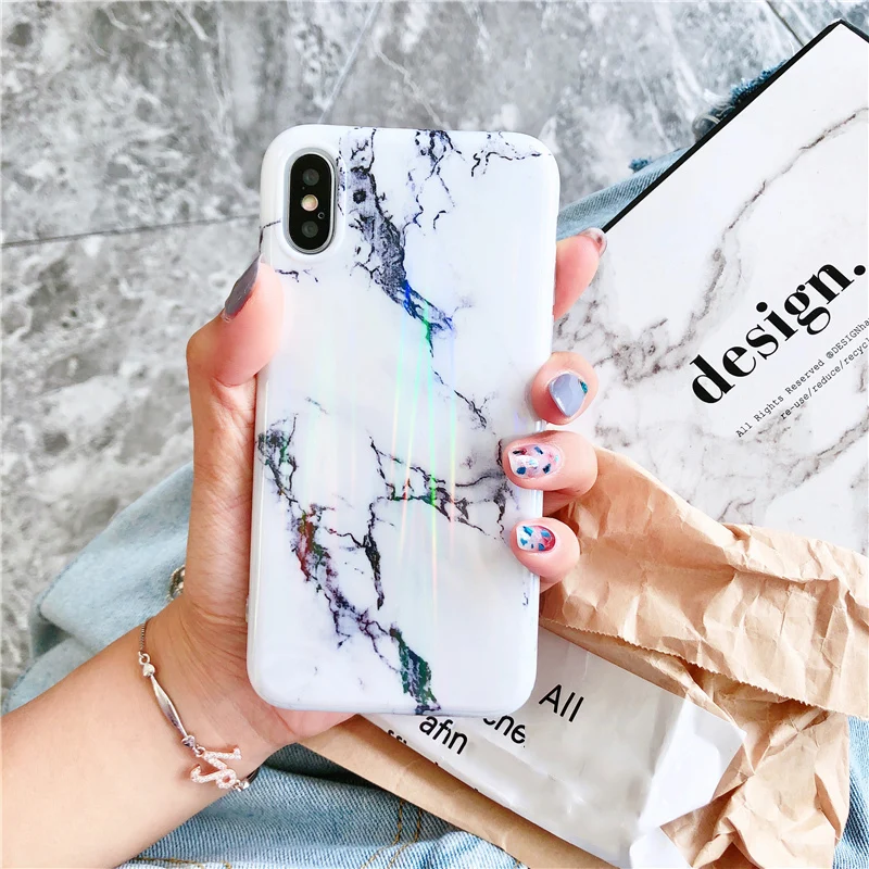Чехол Aurora laser marble для iphone 11, 11Pro Max X, XR, XS Max, глянцевый мягкий силиконовый чехол для iphone 6, 6s, 7, 8 Plus, задняя крышка для телефона