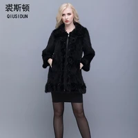 qiusidun real mink fur coat woman winter warm chinese fur coat oversized fur collar with natural knitted genuine mink jacket