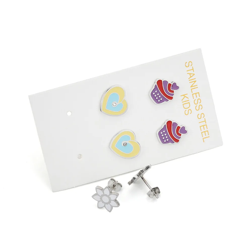 8Seasons Stainless Steel Ear Post Stud Earrings Gold Color Multicolor Cake Heart Enamel Fashion 1 Set ( 3 Pairs/Set) | Украшения и