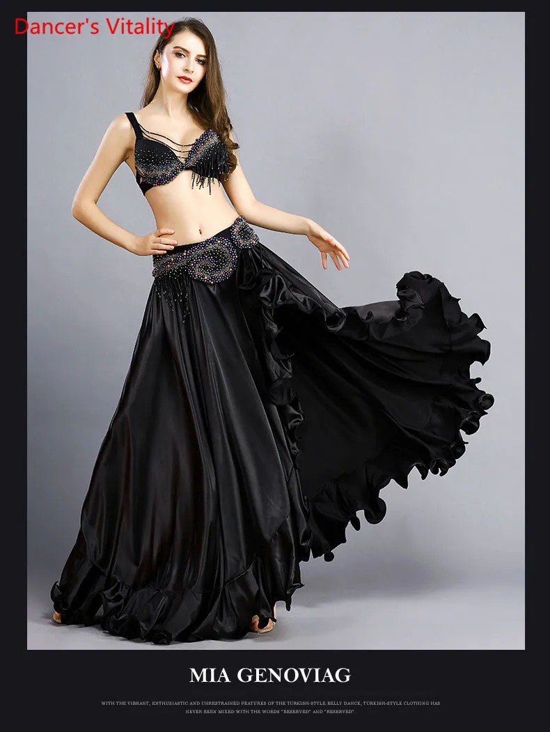 Ручной костюм для танца живота 3-х частей Бар + ремень Юбка на вечеринку Коктейль Бальный зал Леди Латино Румба Свинг Самба.