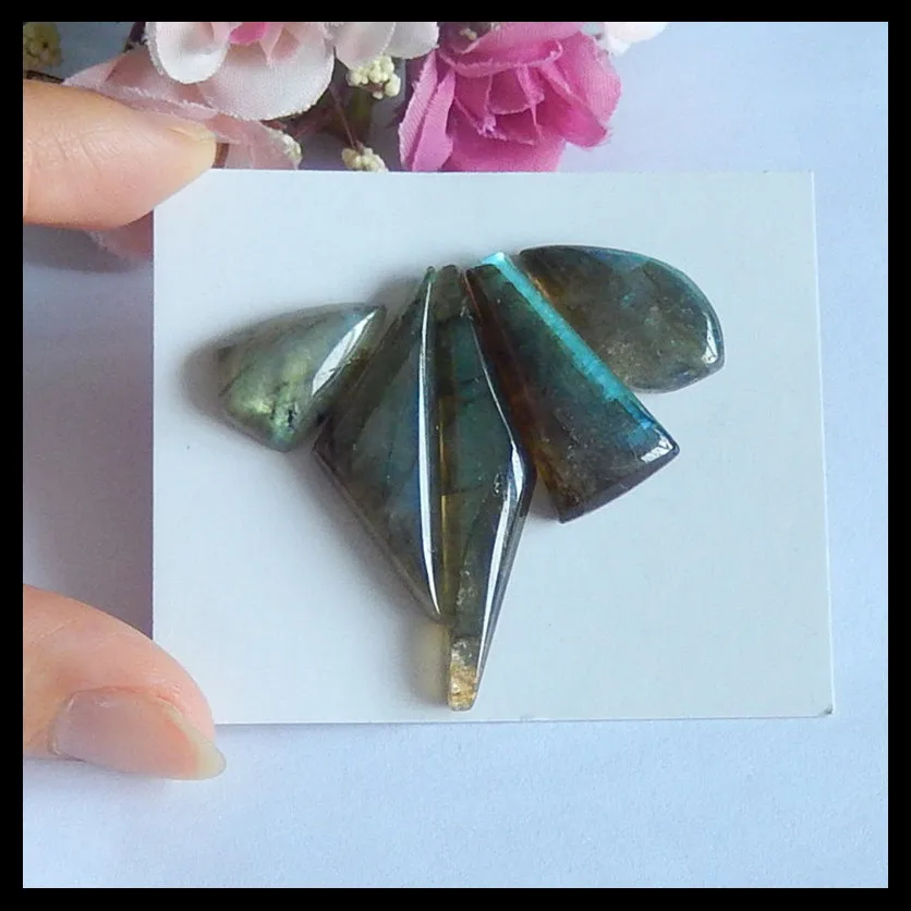 

5 PCS Of Natural Labradorite Gemstone Cabochons,43x9x6mm,19x13x6mm,13.1g
