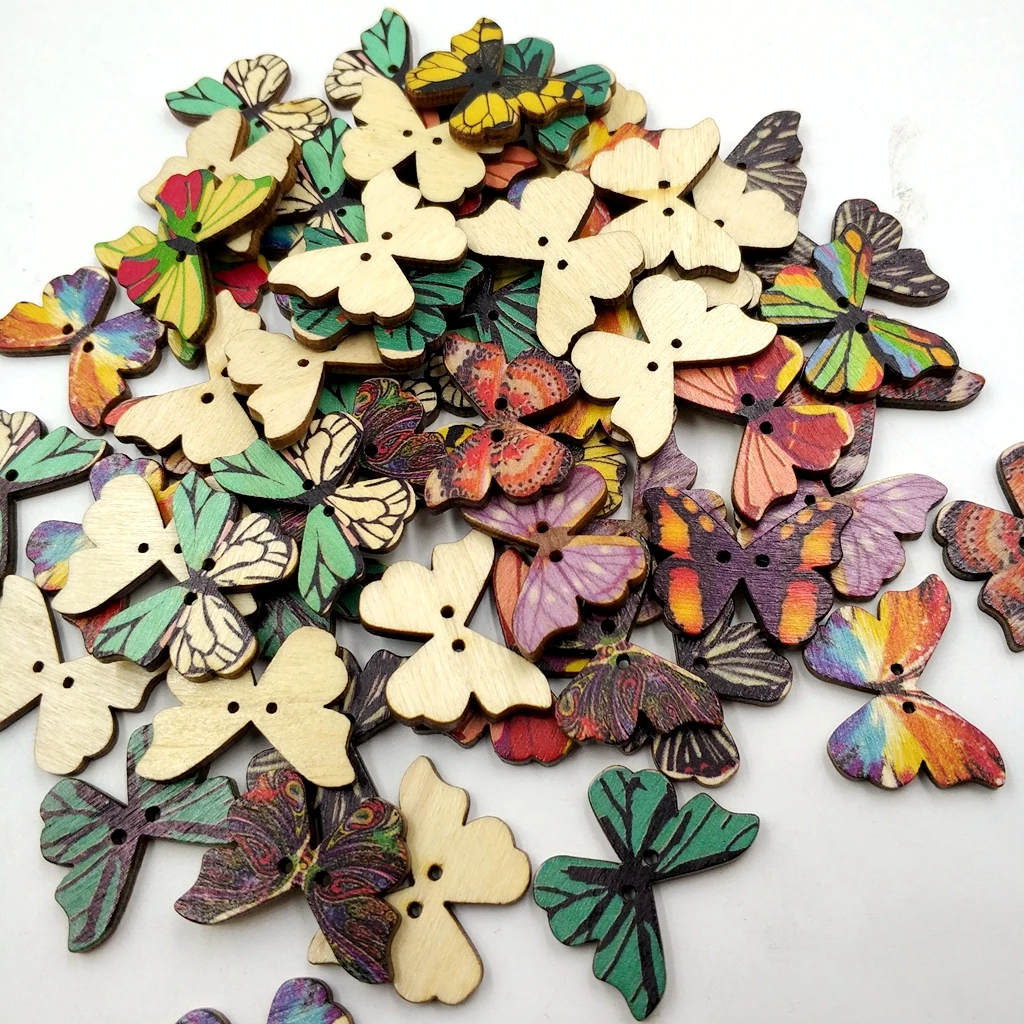 50 шт. Винтаж деревянными пуговицами 2 отверстия бабочка пуговицы для пришивания